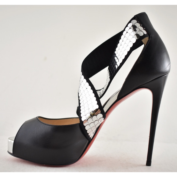 Christian Louboutin Xiletta 120 Black Silver Peep Platform Sandal Heel Pump 35.5 - Picture 11 of 16